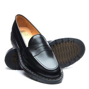 Solovair Black Hi-Shine Penny Loafer